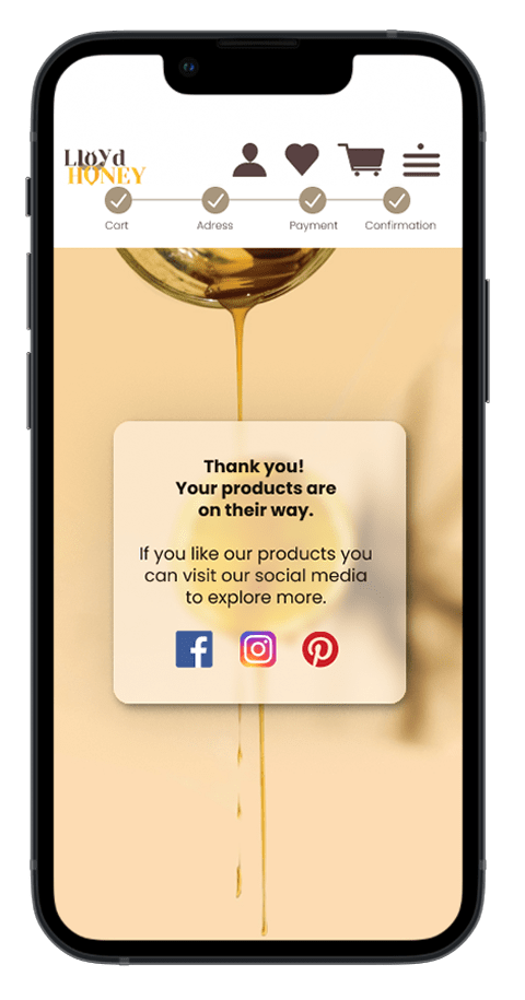 Mockup von einem Handy der Seite "Bestätigung" der Webseite Lloyd Honey