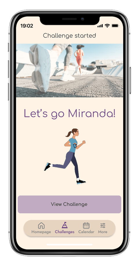 Mockup von einem Handy der Seite "Challenge gestartet" der Garmin App