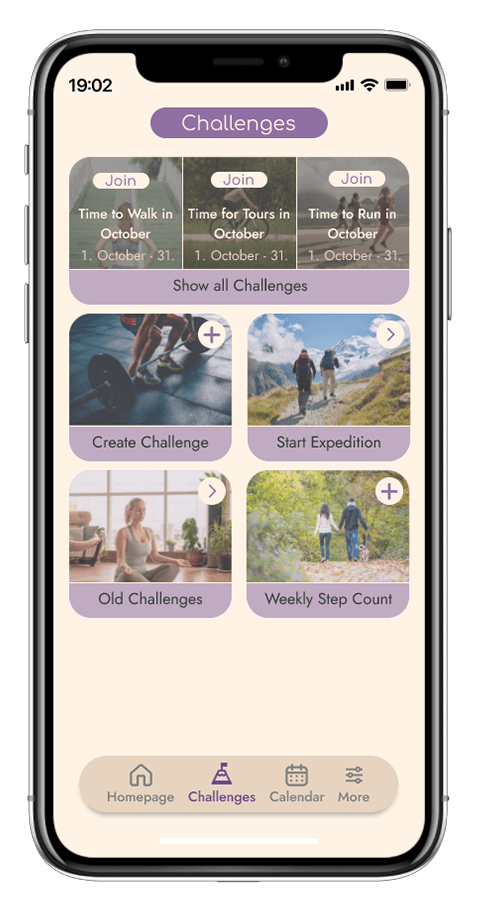 Mockup von einem Handy der Seite "Challenges" der Garmin App