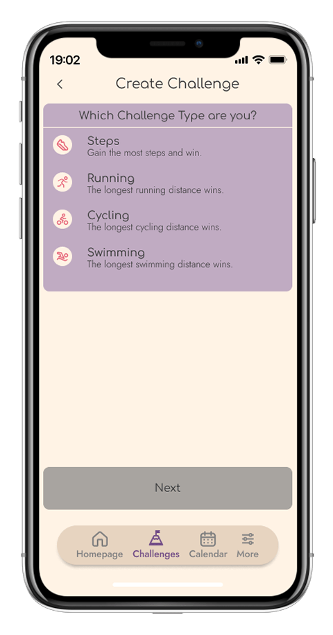 Mockup von einem Handy der Seite "Erstelle Challenge" der Garmin App