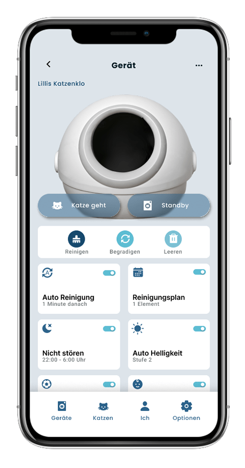 Mockup von einem Handy der Seite "Geräte Details" der Pet Essentials App