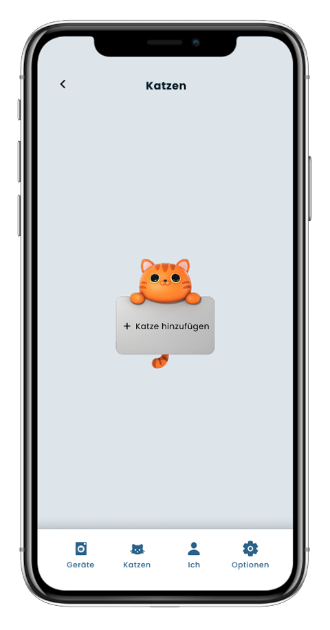 Mockup von einem Handy der Seite "Katze hinzufügen" der Pet Essentials App