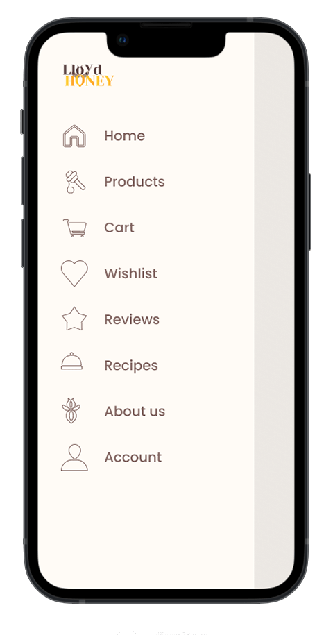 Mockup von einem Handy der Seite "Menü" der Webseite Lloyd Honey