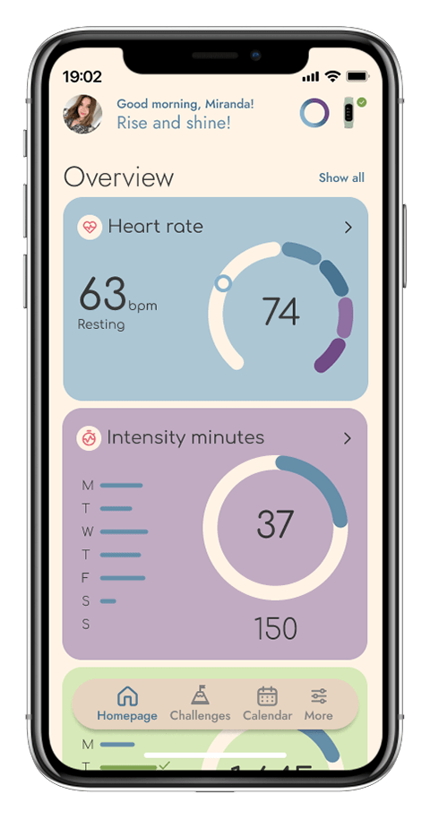 Mockup von einem Handy der Seite "Startseite" der Garmin App